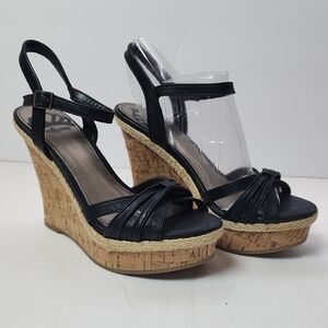 NWT Fergalicious By Fergie Black Wedge Sandals Size 6 4.5" Heel